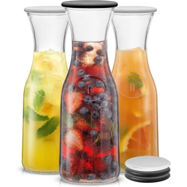 imageJoyJolt Glass Carafe with Lid Set of 3  1 Liter Glass Pitcher for Mimosa Bar Water Iced Tea Juice Wine Lemonade Milk  Dishwasher Safe Beverage Drink Dispensers for Brunch PartiesSet of 3