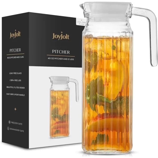 imageJoyJolt Glass Pitcher with Lid  50oz Glass Water Pitcher Iced Tea Jug Sun Tea Pitcher Lemonade Pitcher Juice Pitcher Mixed Drink Pitcher borosilicate Carafe with Handle and stainless steel Lid40 Oz