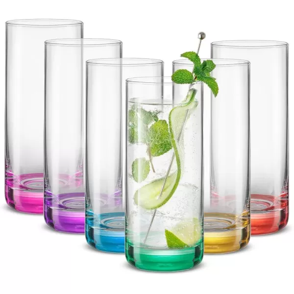 imageJoyJolt Hue Highball Glasses Set of 6 Tall Drinking Glasses 13oz Cocktail Glasses Bourbon Whiskey Glass Cups Set Mojito Glass Tumbler Tom Collins Glasses Water Glasses Colored Glassware SetsHighball Glasses