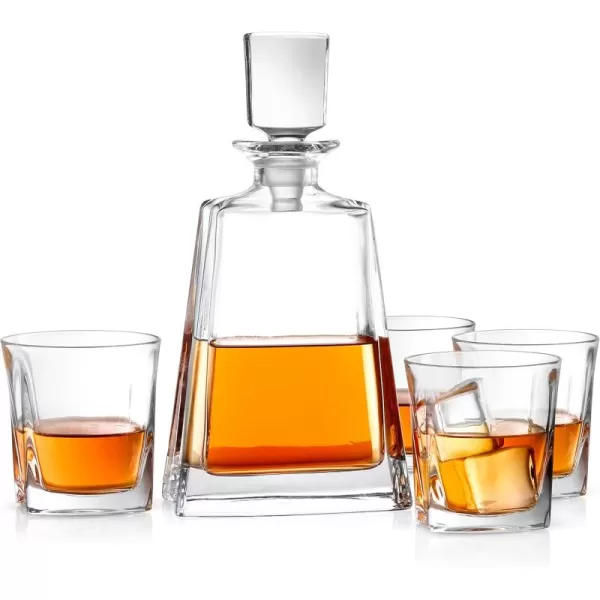 imageJoyJolt Luna 5 Piece Whiskey Decanter And Glass Set 100 LeadFree Crystal Bar Set Prefer For Scotch Liquor Bourbon Comes with A Whisky Decanter Sets And 4 Old Fashioned Glasses