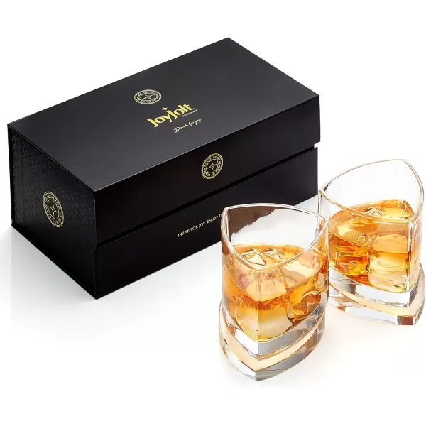 imageJoyJolt Aqua Vitae Premium Whiskey Glass Set of 2 Triangle Whiskey Glasses with Off Set Base Old Fashioned Rocks Glasses for Scotch and Bourbon Whiskey Tumbler Gifts for Men