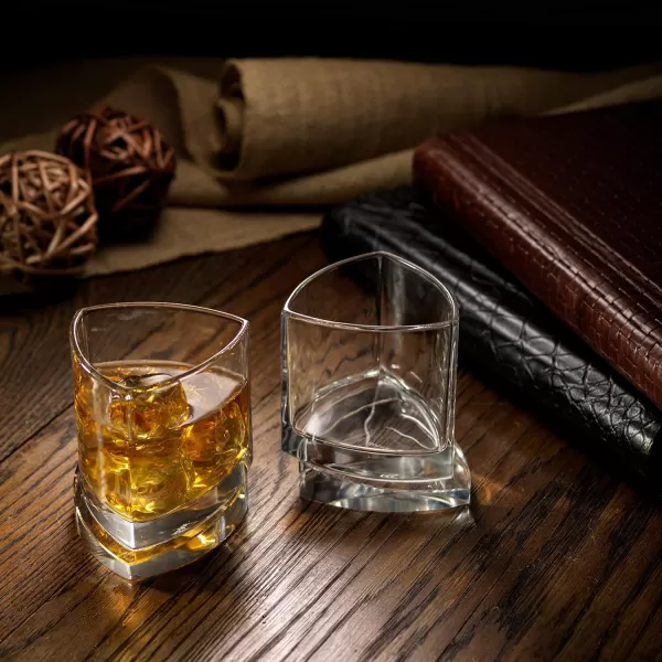 imageJoyJolt Aqua Vitae Premium Whiskey Glass Set of 2 Triangle Whiskey Glasses with Off Set Base Old Fashioned Rocks Glasses for Scotch and Bourbon Whiskey Tumbler Gifts for Men