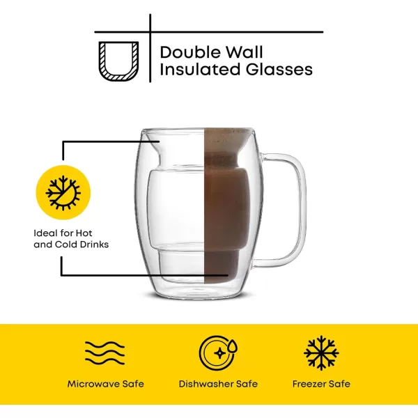 imageJoyJolt Cadus Glass Coffee Cups Double Wall Insulated Mugs Set of 2 Latte Glasses 16Ounces