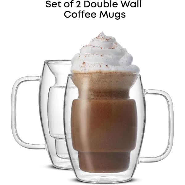 imageJoyJolt Cadus Glass Coffee Cups Double Wall Insulated Mugs Set of 2 Latte Glasses 16Ounces