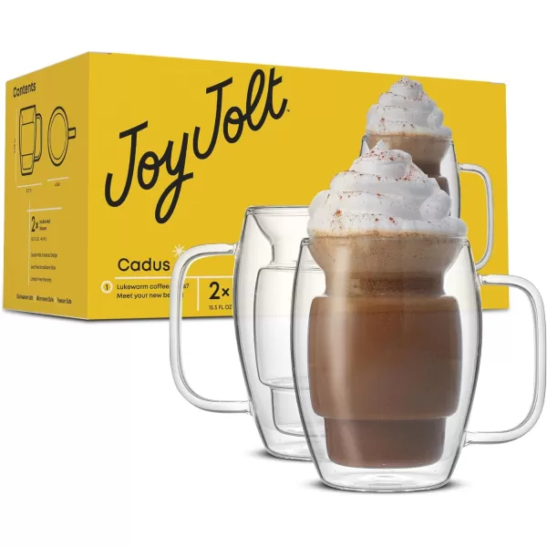 imageJoyJolt Cadus Glass Coffee Cups Double Wall Insulated Mugs Set of 2 Latte Glasses 16Ounces