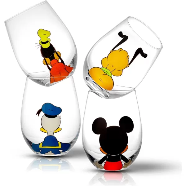 imageJoyJolt Disney Mickey Mouse Squad Collection Tumblers 15oz Stemless Wine Glasses Set of 4 Stemless Drinking Glasses Disney Gifts Stuff Disney Wine Glass Mickey Mouse Cup Set4 Count Pack of 1