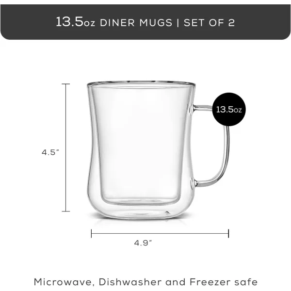 imageJoyJolt Double Wall Glass Coffee Mugs  135oz Diner Coffee Mug Set of 2 Glass Coffee Cups Insulated Coffee Mug Cappuccino Cup Latte Cup Glasses That Dont Sweat Clear Mugs for Hot Beverages