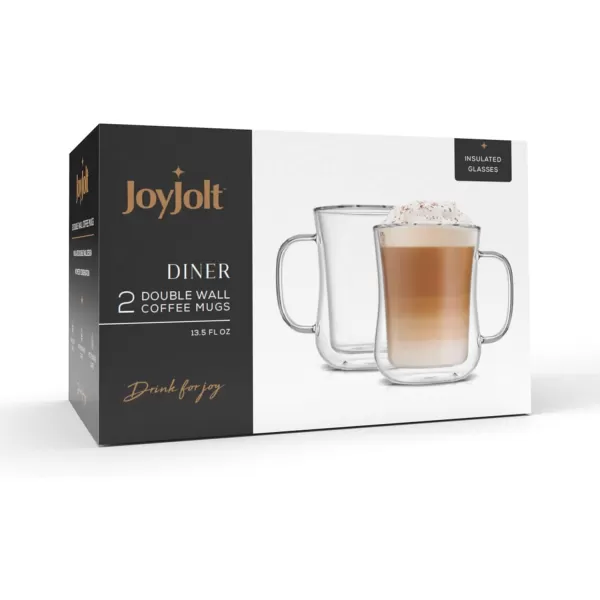 imageJoyJolt Double Wall Glass Coffee Mugs  135oz Diner Coffee Mug Set of 2 Glass Coffee Cups Insulated Coffee Mug Cappuccino Cup Latte Cup Glasses That Dont Sweat Clear Mugs for Hot Beverages