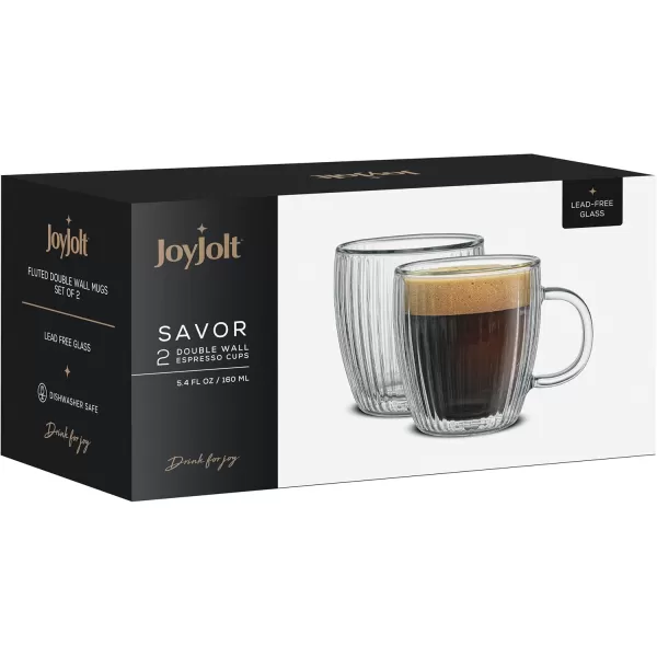 imageJoyJolt Fluted Glass Coffee Mugs Double Wall Coffee Mugs 135oz Clear Coffee Mug Set of 2 Latte Glasses Glass Cappuccino Mugs Clear Glass Coffee Mug Ribbed Mugs54Oz