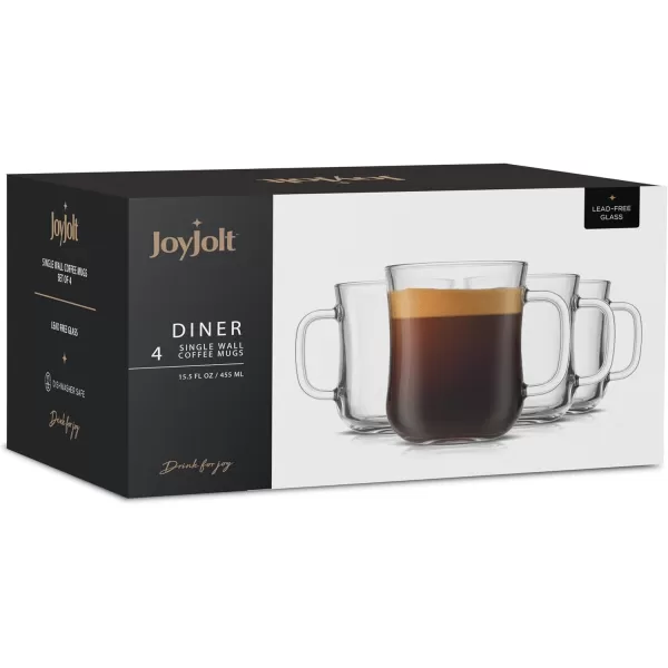 imageJoyJolt Glass Coffee Cups  155oz Diner Coffee Mug Set of 4 Glass Coffee Mugs Coffee Bar Accessories Cafe Style Clear Coffee Mug Cappuccino Cup Latte Cup Tea Cup Large Espresso GlassesSet of 4