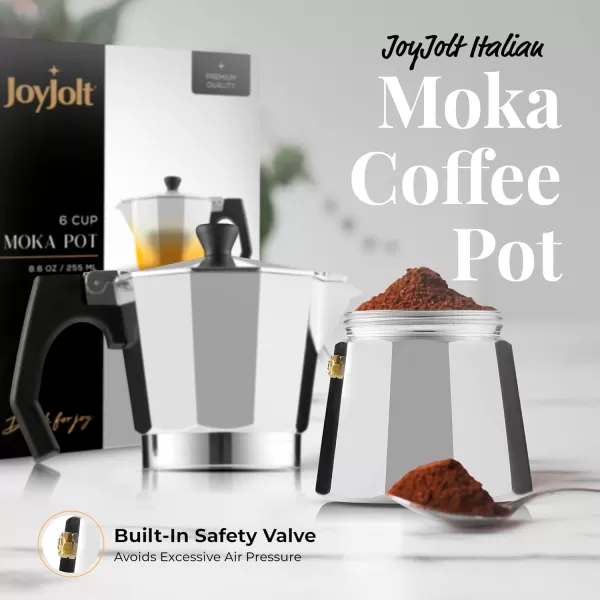 imageJoyJolt Italian Moka Pot 6 Cup Stovetop Espresso Maker Aluminum Coffee Percolator Coffee Pot With Heat Resistant Handles Portable Espresso Maker Camping Coffee Pot Stove Top CafeteraSilver