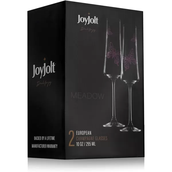 imageJoyJolt Meadow Champagne Flutes  Set of 2 Champagne Glasses with Unique Butterfly Design  10Oz Crystal Glasses for Champagne Mimosas Cocktails  Ideal for Kitchen Wedding  Made in EuropeChampagne Glasses