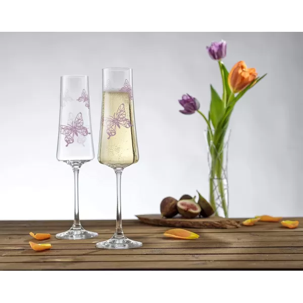 imageJoyJolt Meadow Champagne Flutes  Set of 2 Champagne Glasses with Unique Butterfly Design  10Oz Crystal Glasses for Champagne Mimosas Cocktails  Ideal for Kitchen Wedding  Made in EuropeChampagne Glasses