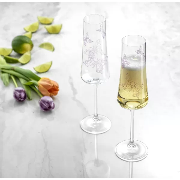 imageJoyJolt Meadow Champagne Flutes  Set of 2 Champagne Glasses with Unique Butterfly Design  10Oz Crystal Glasses for Champagne Mimosas Cocktails  Ideal for Kitchen Wedding  Made in EuropeChampagne Glasses