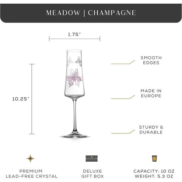 imageJoyJolt Meadow Champagne Flutes  Set of 2 Champagne Glasses with Unique Butterfly Design  10Oz Crystal Glasses for Champagne Mimosas Cocktails  Ideal for Kitchen Wedding  Made in EuropeChampagne Glasses