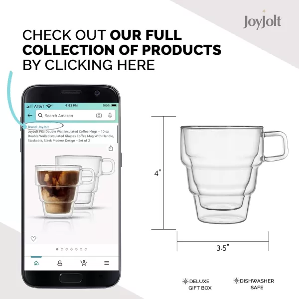 imageJoyJolt Pila Double Wall Insulated Coffee Mugs  10 oz Double Walled Insulated Glasses Coffee Mug With Handle Stackable Sleek Modern Design  Set of 2