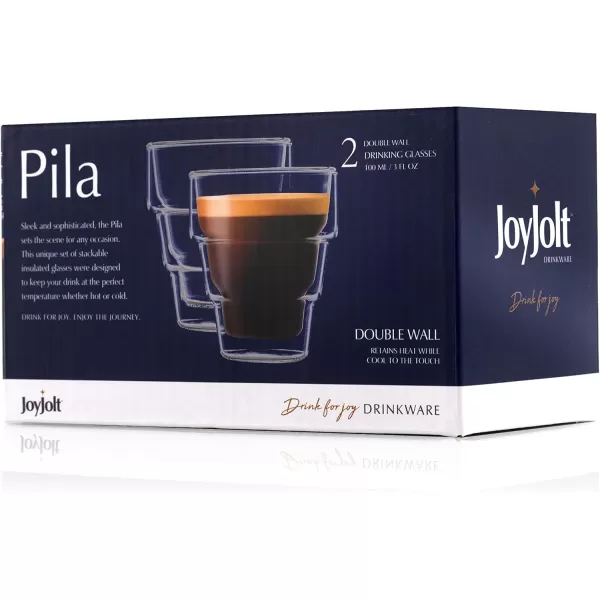 imageJoyJolt Pila Double Walled Espresso Glasses Set of 2 Espresso Cups 3 Ounce Capacity Stackable Thermal Clear Glass Cups Ideal Fit for Espresso Machine and Coffee Maker