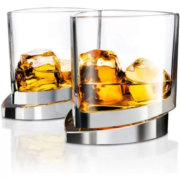 imageJoyJolt Aqua Vitae Premium Whiskey Glass Set of 2 Triangle Whiskey Glasses with Off Set Base Old Fashioned Rocks Glasses for Scotch and Bourbon Whiskey Tumbler Gifts for Men