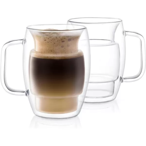 imageJoyJolt Cadus Glass Coffee Cups Double Wall Insulated Mugs Set of 2 Latte Glasses 16Ounces