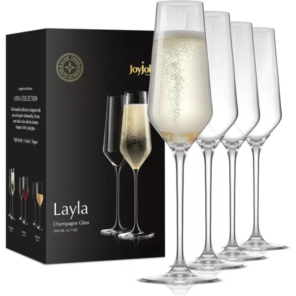 imageJoyJolt Champagne Glasses Layla Collection Set of 4  67 oz Elegant Crystal Stemmed Champagne Flutes for Prosecco Sparkling Wine Mimosas Cocktails Weddings Anniversaries Parties