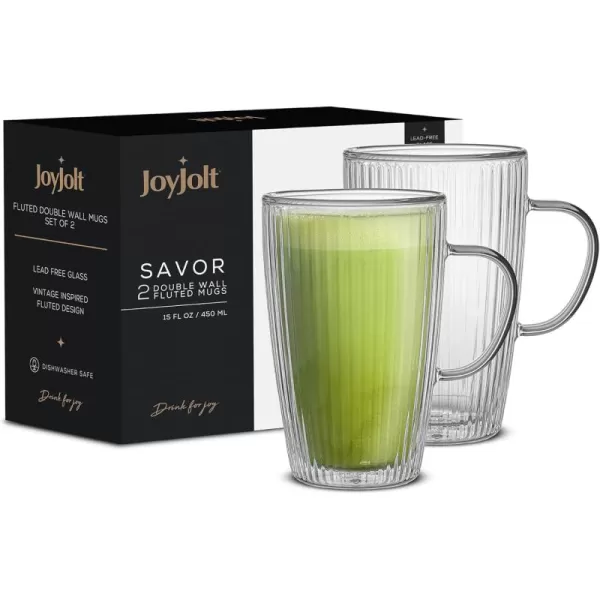 imageJoyJolt Fluted Glass Coffee Mugs Double Wall Coffee Mugs 135oz Clear Coffee Mug Set of 2 Latte Glasses Glass Cappuccino Mugs Clear Glass Coffee Mug Ribbed Mugs15Oz