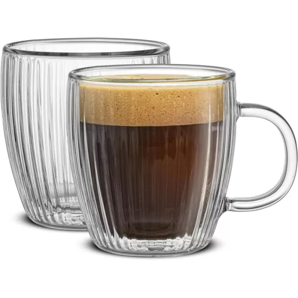 imageJoyJolt Fluted Glass Coffee Mugs Double Wall Coffee Mugs 135oz Clear Coffee Mug Set of 2 Latte Glasses Glass Cappuccino Mugs Clear Glass Coffee Mug Ribbed Mugs54Oz