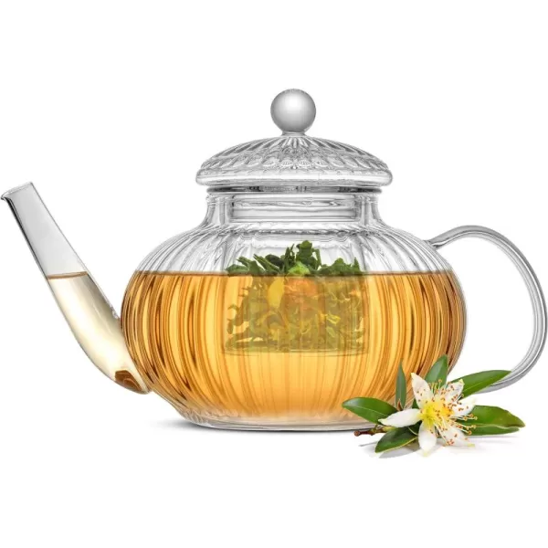 imageJoyJolt Fluted Glass Teapot Set 338oz Stovetop Safe Tea Kettle Borosilicate Clear Tea Kettle with Removable Glass Infuser Blooming and Loose Leaf Tea Maker Tea Brewer