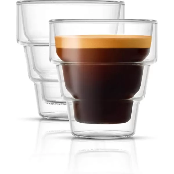 imageJoyJolt Pila Double Walled Espresso Glasses Set of 2 Espresso Cups 3 Ounce Capacity Stackable Thermal Clear Glass Cups Ideal Fit for Espresso Machine and Coffee Maker