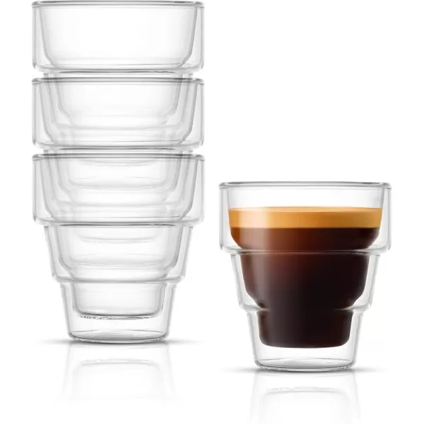 imageJoyJolt Pila Double Walled Espresso Glasses Set of 4 Espresso Cups 3 Ounce Capacity Stackable Thermal Clear Glass Cups Ideal Fit for Espresso Machine and Coffee Maker