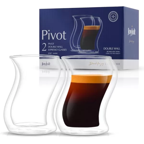 imageJoyJolt Pivot Espresso Shot Glass  Set of 2 oz Espresso Cups with Unique Design  Double Walled Thermo Espresso Glasses for Home or Professional Bar Use Set of 2 Thermal Glassware for Morning Coffee