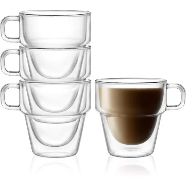 imageJoyJolt Stoiva Double Wall Insulated Coffee Mugs  115 oz Glasses Set with Handle Ideal for Hot and Cold Drinks  Large Mugs for Coffee Latte Cappuccinos Tea  Stackable Modern Design  Set of 4