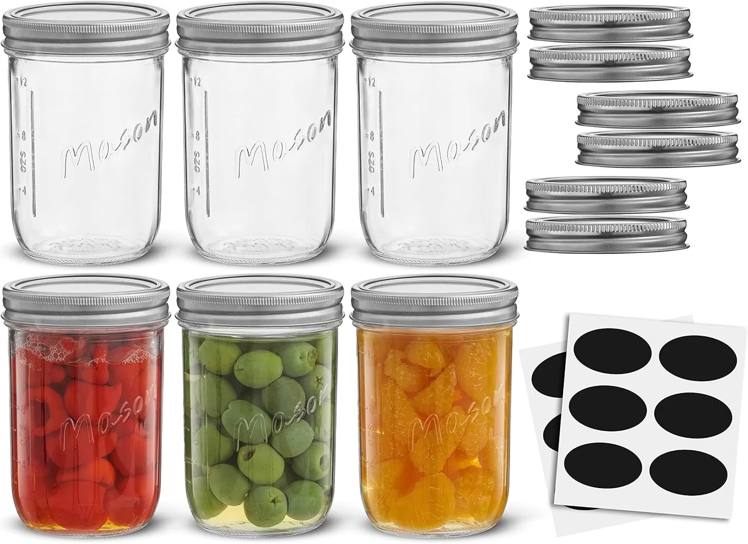 image8 Oz Mason Jars With Lids Labels and Measures 6Pack Wide Mouth Glass Jar with Lid and Band Airtight Canning Jars Overnight Oats Jars Salad Jars Sourdough Starter Jar16 Oz