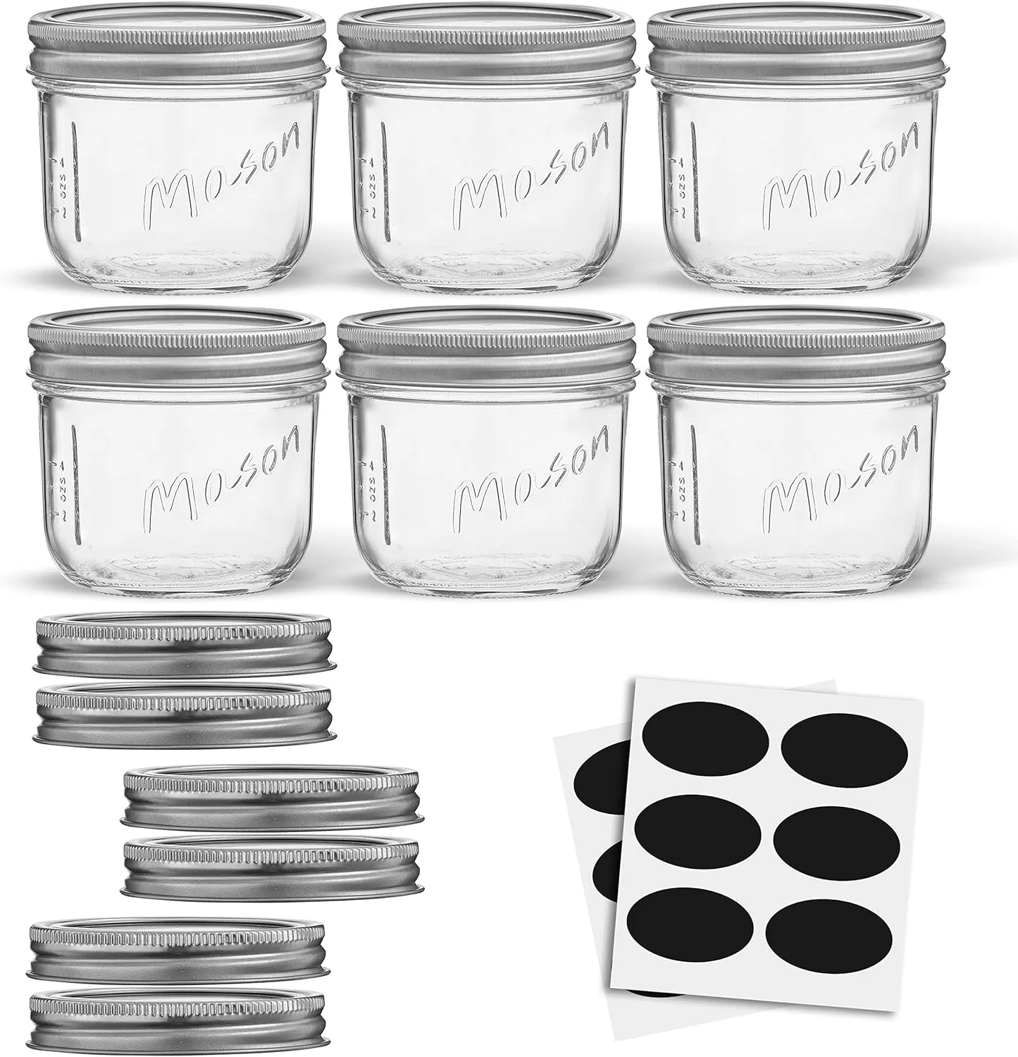 image8 Oz Mason Jars With Lids Labels and Measures 6Pack Wide Mouth Glass Jar with Lid and Band Airtight Canning Jars Overnight Oats Jars Salad Jars Sourdough Starter Jar8 Oz