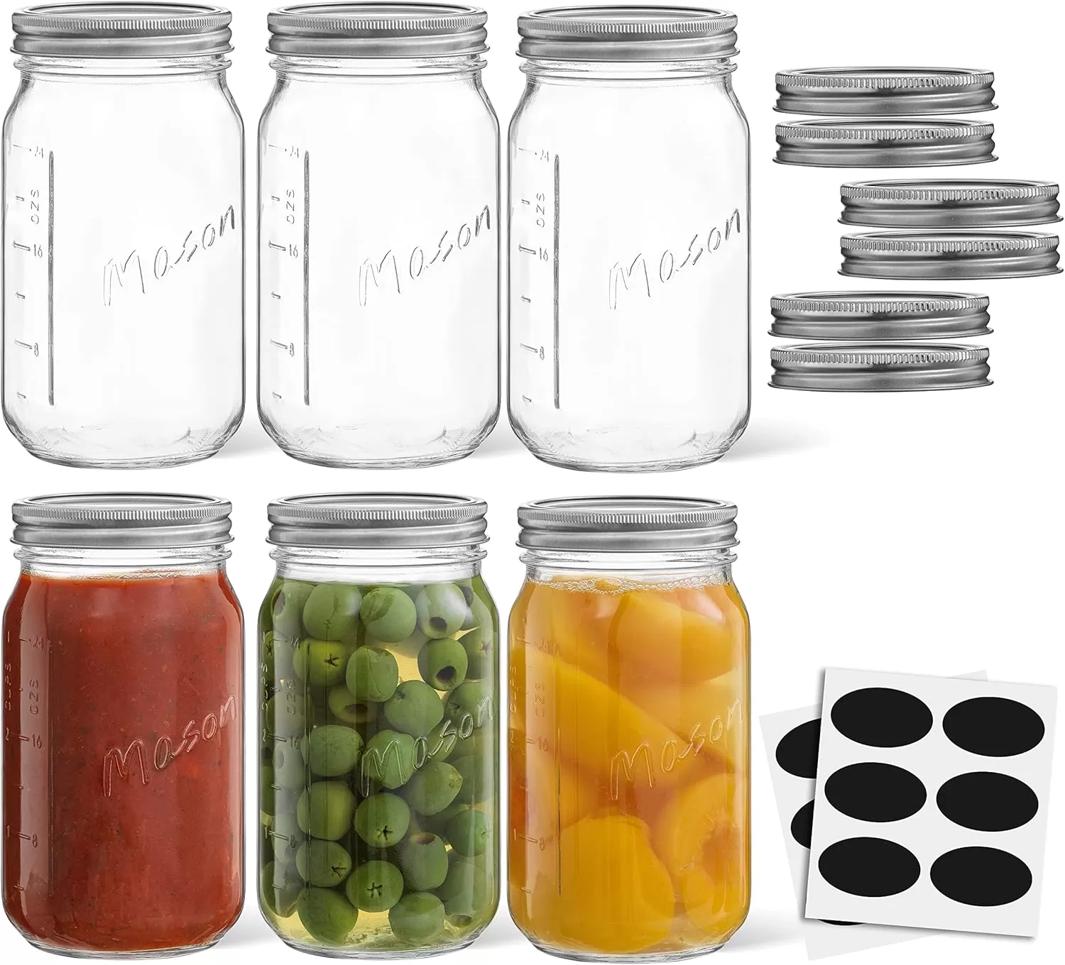image8 Oz Mason Jars With Lids Labels and Measures 6Pack Wide Mouth Glass Jar with Lid and Band Airtight Canning Jars Overnight Oats Jars Salad Jars Sourdough Starter Jar32 Oz