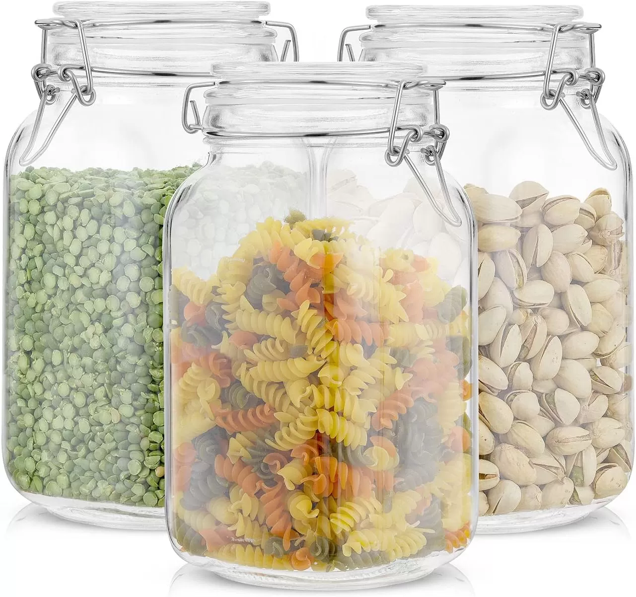 imageAirtight Glass Jars with Lids Set of 3 78oz Glass Jar with Lid and 6 Silicone Seals Large Glass Food Storage Containers Square Mason Jar for Candy Flour Pasta Containers for PantrySquare 50 ounce