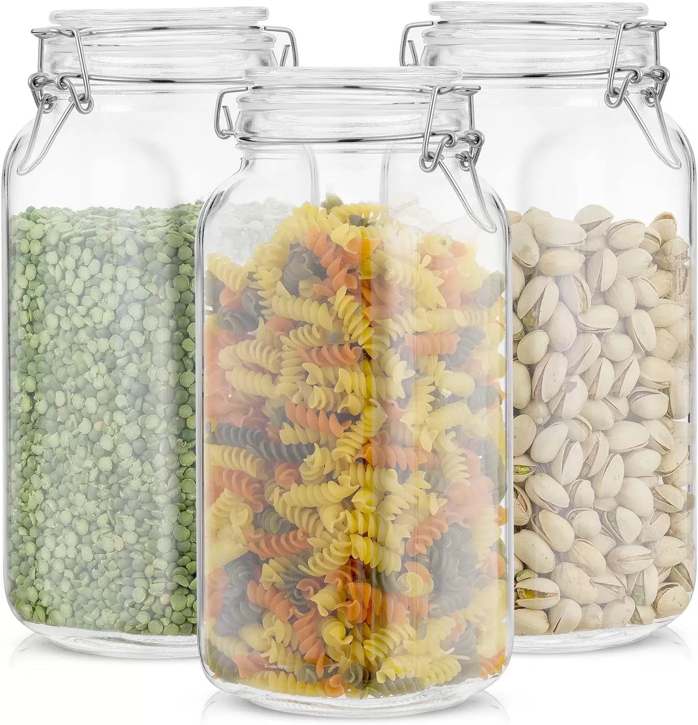 imageAirtight Glass Jars with Lids Set of 3 78oz Glass Jar with Lid and 6 Silicone Seals Large Glass Food Storage Containers Square Mason Jar for Candy Flour Pasta Containers for PantrySquare 78 ounce