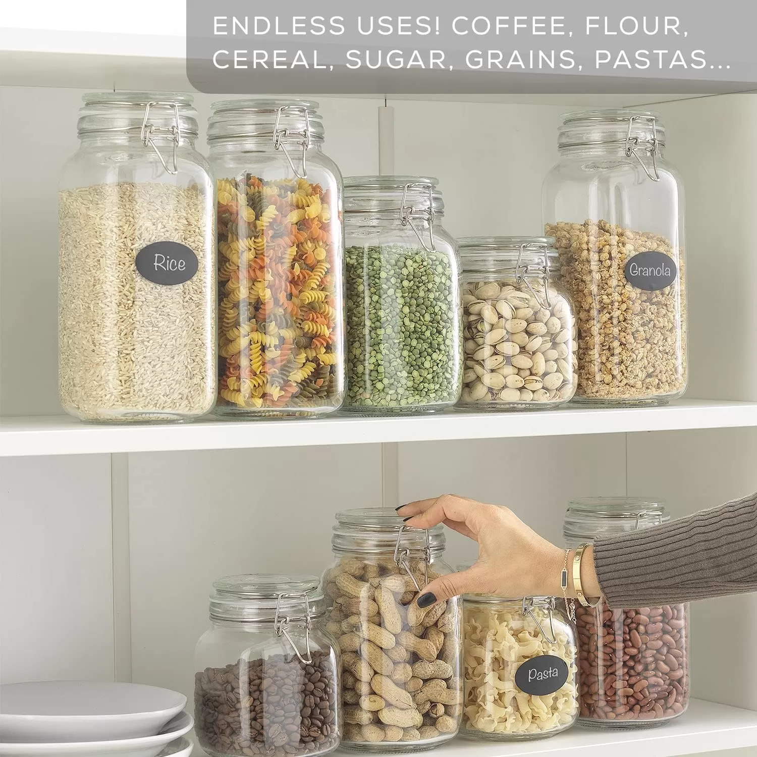 imageAirtight Glass Jars with Lids Set of 3 78oz Glass Jar with Lid and 6 Silicone Seals Large Glass Food Storage Containers Square Mason Jar for Candy Flour Pasta Containers for PantrySquare 50 ounce