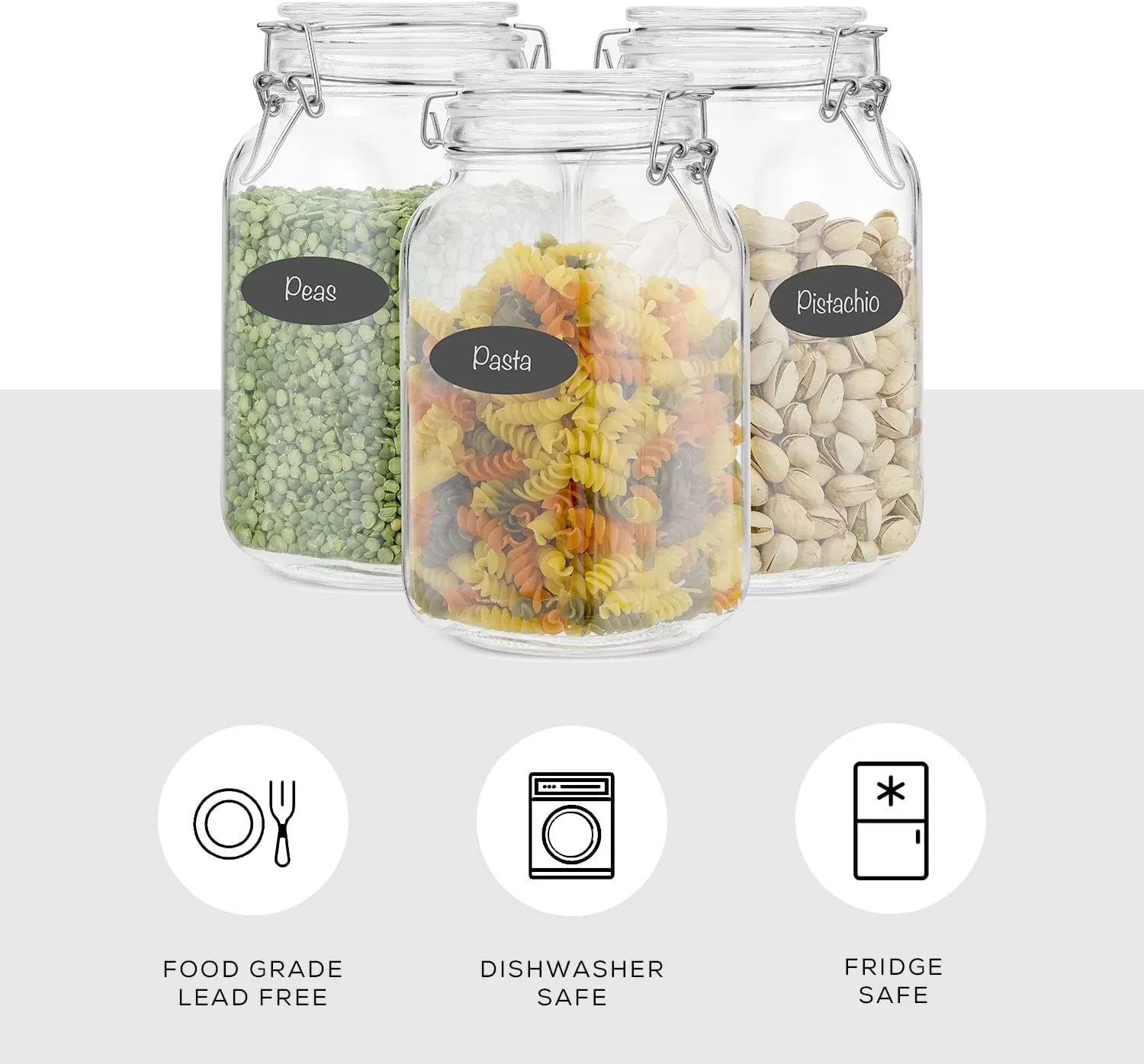imageAirtight Glass Jars with Lids Set of 3 78oz Glass Jar with Lid and 6 Silicone Seals Large Glass Food Storage Containers Square Mason Jar for Candy Flour Pasta Containers for PantrySquare 50 ounce
