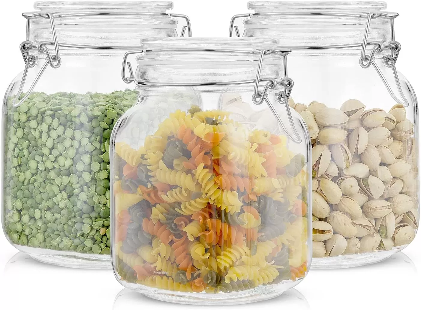 imageAirtight Glass Jars with Lids Set of 3 78oz Glass Jar with Lid and 6 Silicone Seals Large Glass Food Storage Containers Square Mason Jar for Candy Flour Pasta Containers for PantrySquare 32 ounce