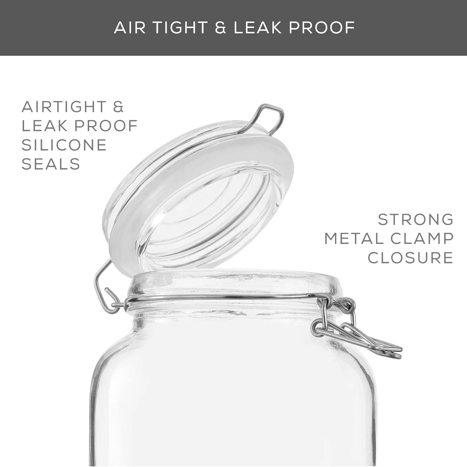imageAirtight Glass Jars with Lids Set of 3 78oz Glass Jar with Lid and 6 Silicone Seals Large Glass Food Storage Containers Square Mason Jar for Candy Flour Pasta Containers for PantrySquare 50 ounce