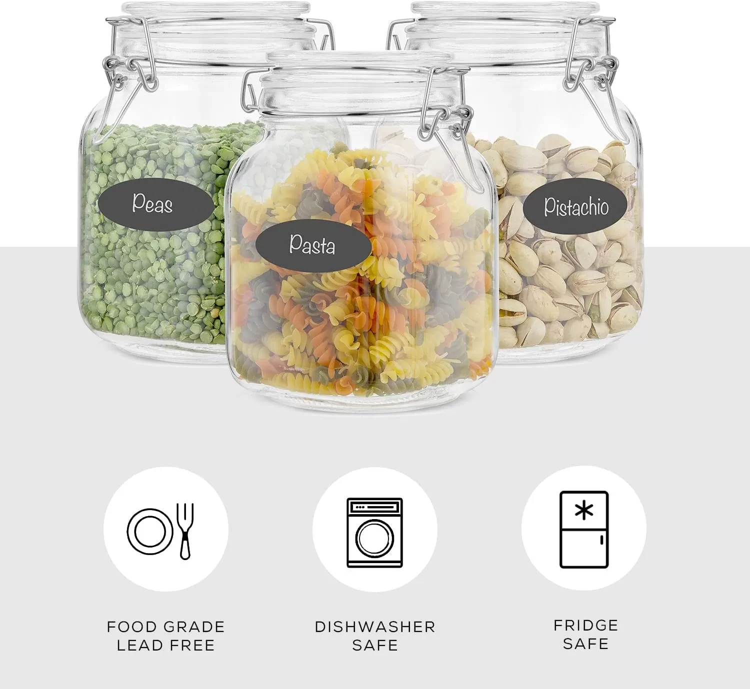 imageAirtight Glass Jars with Lids Set of 3 78oz Glass Jar with Lid and 6 Silicone Seals Large Glass Food Storage Containers Square Mason Jar for Candy Flour Pasta Containers for PantrySquare 32 ounce
