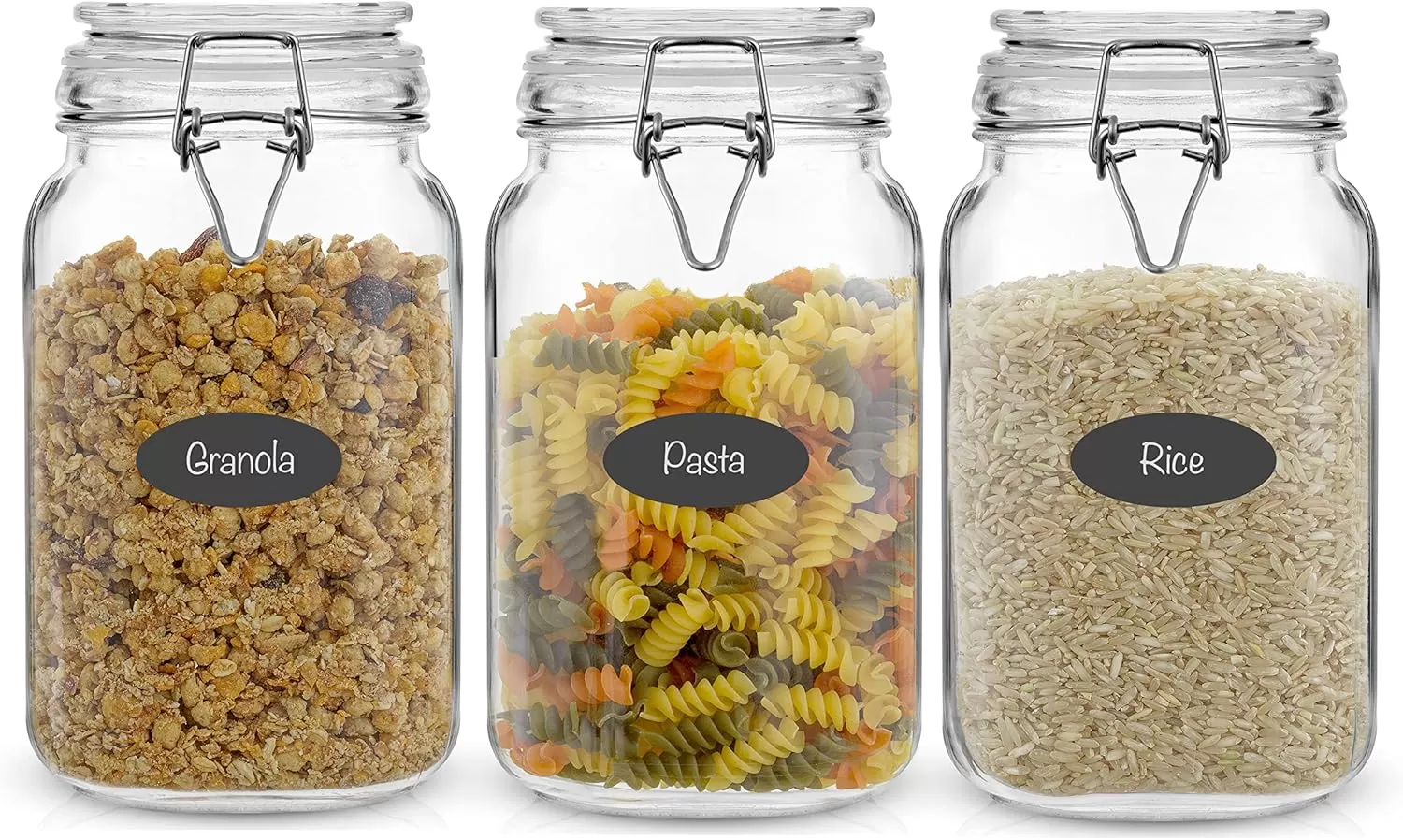 imageAirtight Glass Jars with Lids Set of 3 78oz Glass Jar with Lid and 6 Silicone Seals Large Glass Food Storage Containers Square Mason Jar for Candy Flour Pasta Containers for PantrySquare 50 ounce