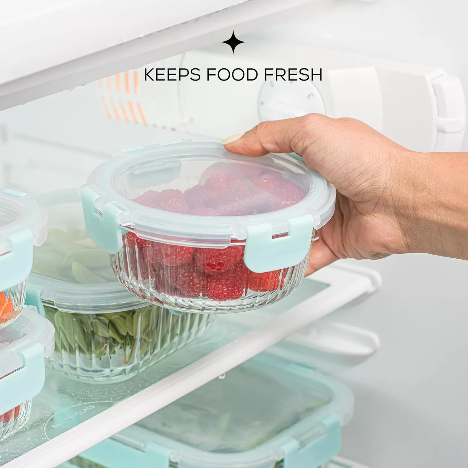 imageJoyJolt 24pc Fluted Glass Storage Containers with Lids 12 Airtight Freezer Safe Food Storage Containers Pantry Kitchen Storage Containers Glass Meal Prep Containers for LunchBlue