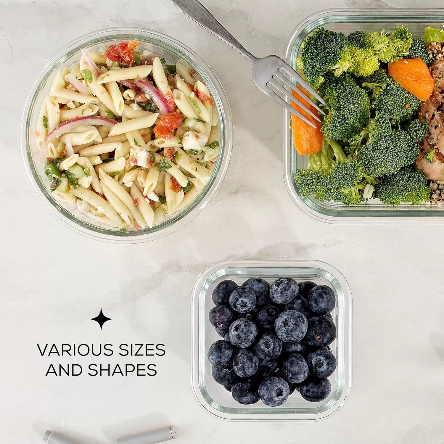 imageJoyJolt 24pc Fluted Glass Storage Containers with Lids 12 Airtight Freezer Safe Food Storage Containers Pantry Kitchen Storage Containers Glass Meal Prep Containers for LunchBlack