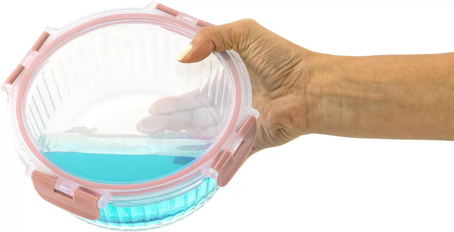 imageJoyJolt 24pc Fluted Glass Storage Containers with Lids 12 Airtight Freezer Safe Food Storage Containers Pantry Kitchen Storage Containers Glass Meal Prep Containers for LunchPink