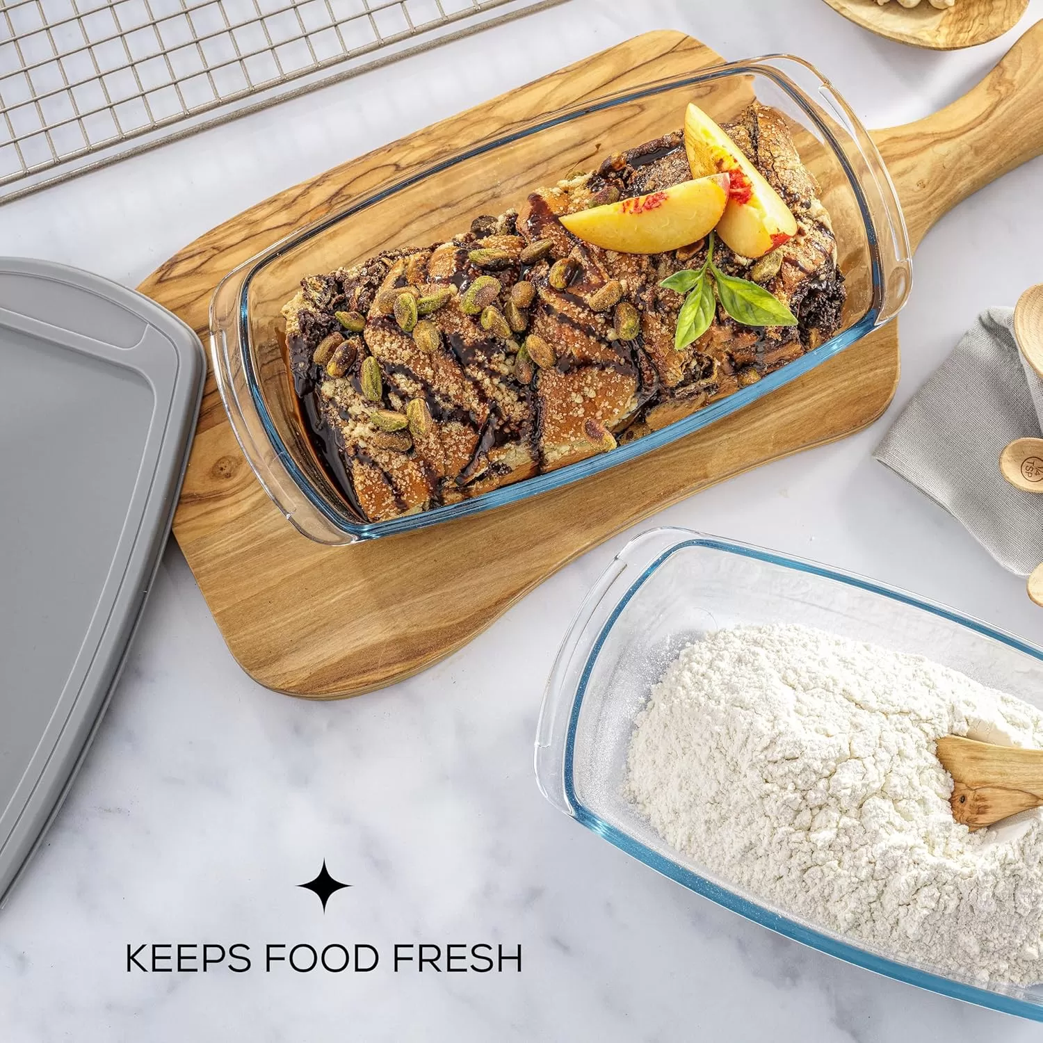 imageJoyJolt 3pc Loaf Pans for Baking Bread with Lids Baking Set 19 Quart Large Rectangular Baking Dish With Lid Oven Pan Banana Bread Pan Lasagna Pan Deep with Lid Bread Saver Container AirtightGray