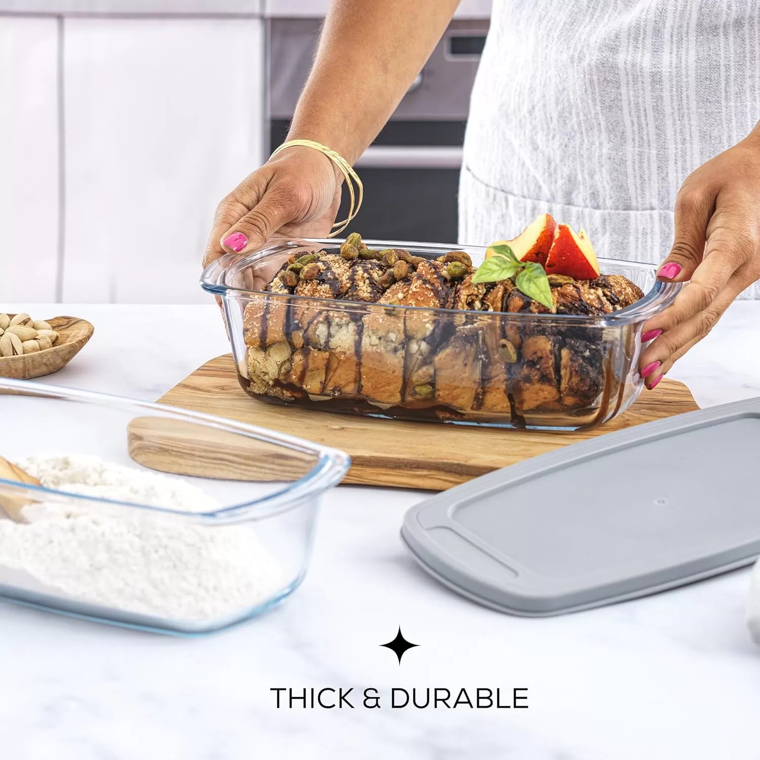 imageJoyJolt 3pc Loaf Pans for Baking Bread with Lids Baking Set 19 Quart Large Rectangular Baking Dish With Lid Oven Pan Banana Bread Pan Lasagna Pan Deep with Lid Bread Saver Container AirtightGray