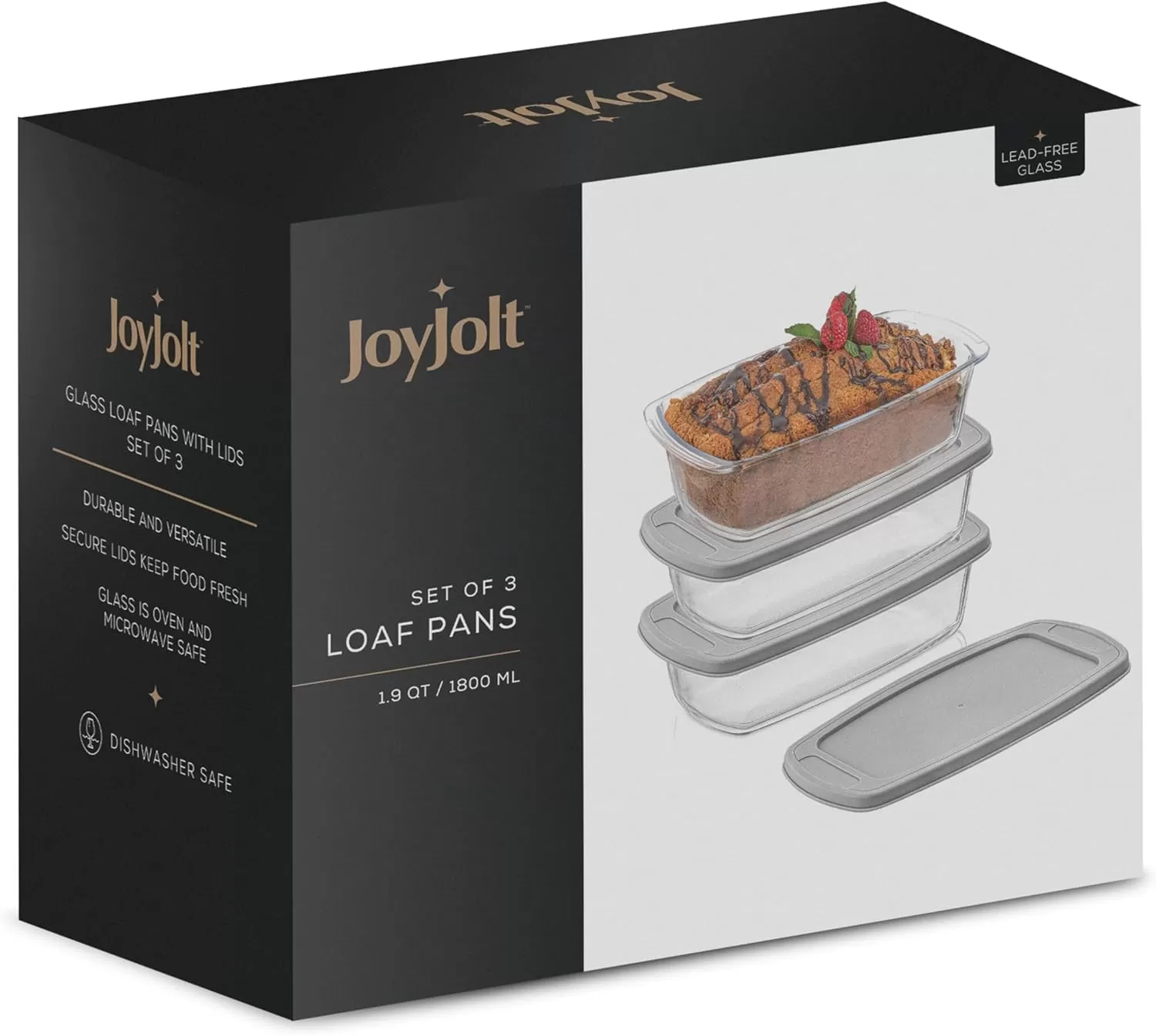 imageJoyJolt 3pc Loaf Pans for Baking Bread with Lids Baking Set 19 Quart Large Rectangular Baking Dish With Lid Oven Pan Banana Bread Pan Lasagna Pan Deep with Lid Bread Saver Container AirtightGray