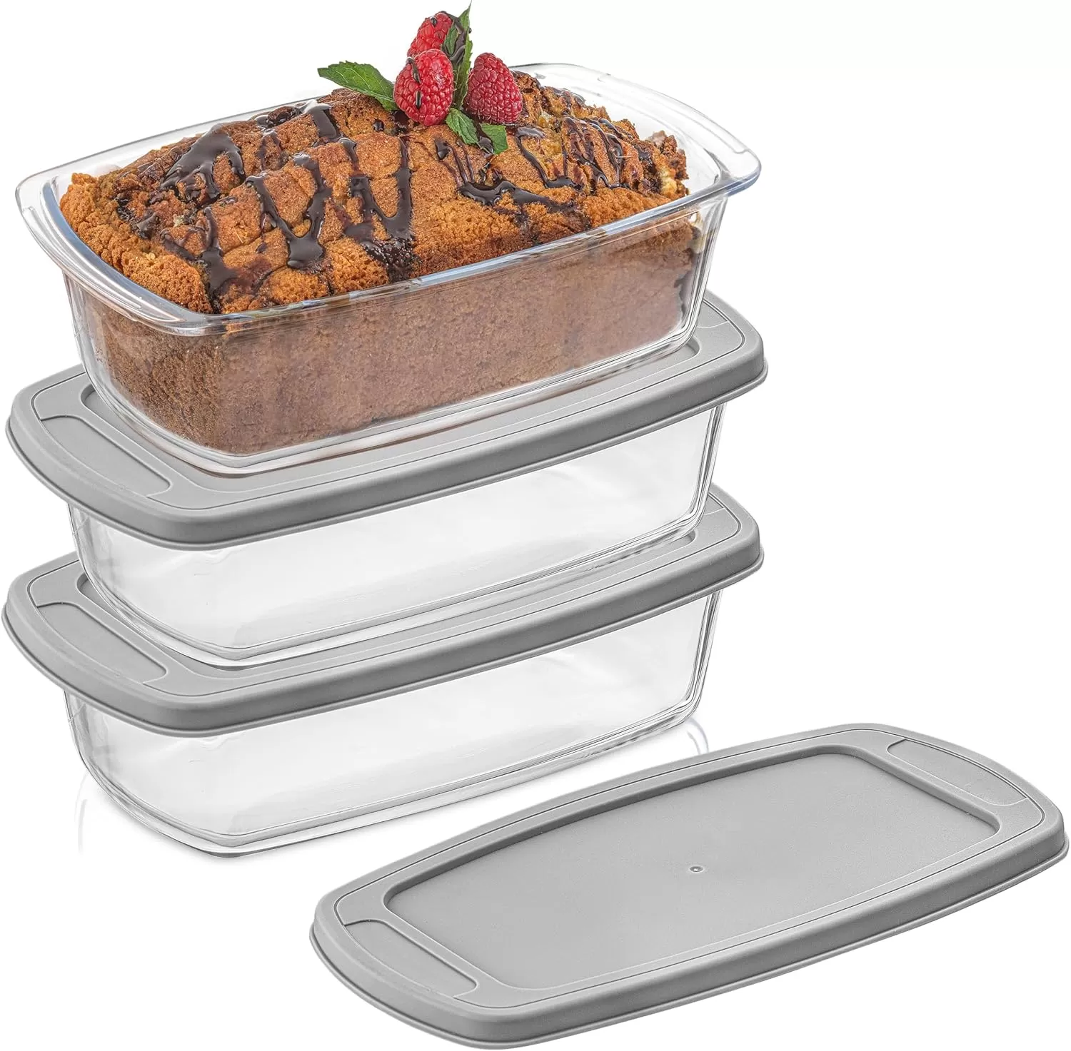 imageJoyJolt 3pc Loaf Pans for Baking Bread with Lids Baking Set 19 Quart Large Rectangular Baking Dish With Lid Oven Pan Banana Bread Pan Lasagna Pan Deep with Lid Bread Saver Container AirtightGray