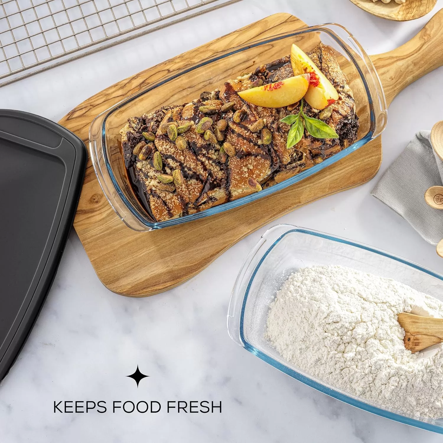 imageJoyJolt 3pc Loaf Pans for Baking Bread with Lids Baking Set 19 Quart Large Rectangular Baking Dish With Lid Oven Pan Banana Bread Pan Lasagna Pan Deep with Lid Bread Saver Container AirtightBlack